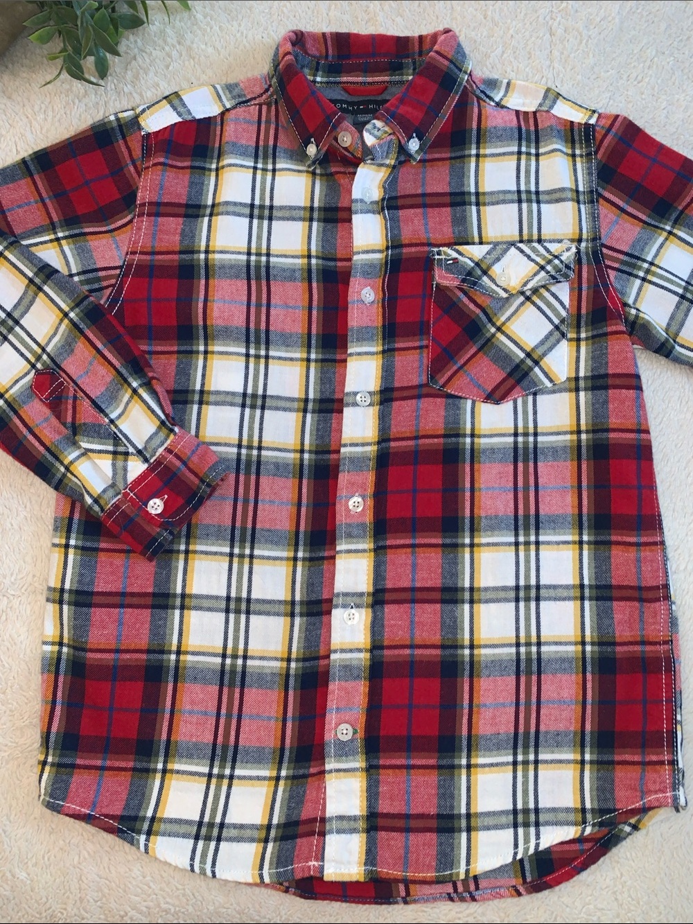 Tommy Hilfiger Boys Cotton Flannel Button Down Shirt 12/14 EUC